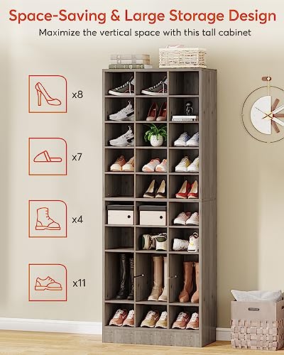 Tribesigns 10-Tier Shoe Storage Cabinet, Gray Wooden Shoe Rack with 30 Cubbies, Freestanding Tall Entryway Shoe Organizer for Closet, Entryway, Living Room - color: Grey