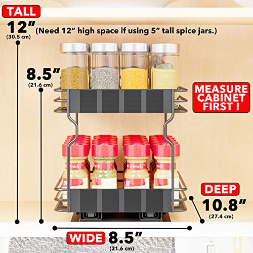 SpaceAid Pull Out Spice Rack Organizer for Cabinet, Heavy Duty Slide Out Seasoning Kitchen Organizer, Cabinet Organizer, with Labels, 8.5" W x10.75 D x8.5 H, 1 Drawer 2-Tier - style: 8.5" W, 2-Tier