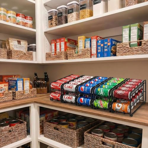 CANYAVE Soda Can Organizer Storage Rack, 2 Pack Stackable Beverage Soda Can Dispenser Organizer Holder for Refrigerator, Cabinet, Pantry (Black) - color: Black