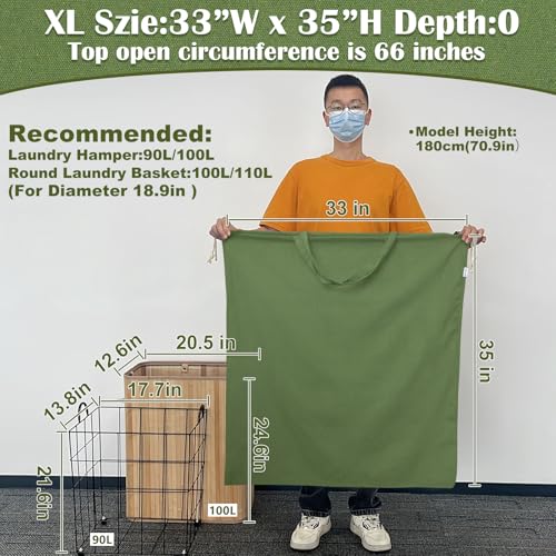 Canvas Laundry Bag 33"Wx 35"H, Thick Cotton Laundry Bag with Handles & Drawstring, Extra Large Heavy Duty Washable Basket Liner Hamper Liner Canvas Storage Sack (XL ArmyGreen) - color: Army Green, size: XL 33"W x 35"H┃1 Pack