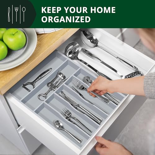 ROYAL CRAFT WOOD Luxury Bamboo Kitchen Drawer Organizer - Silverware Organizer - Utensil Holder and Cutlery Tray with Grooved Drawer Dividers for Flatware and Kitchen Utensils (7 Slot, Gray) - color: Gray, size: 7 Slot
