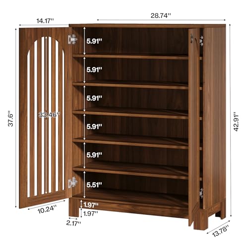 Tribesigns Shoe Storage Cabinet with Louvered Doors, 6-Tier Shoe Storage with Adjustable Shelves, Wood Shoe Rack Organizer for Entryway, Living Room, Walnut - color: Walnut