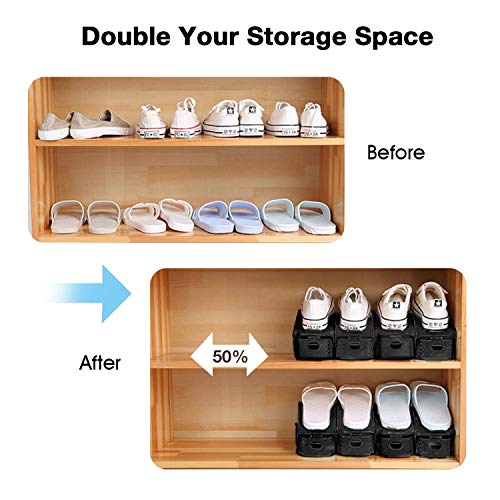 Neprock Shoe Rack Shoe Organizer Space-Saving Storage Shoe Organizer for Closet,Shoe Stacker Shoe Slots Space Saver Double Stack Shoe Holder Homeries - color: Black, size: 20 Pack