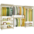Ulif E1 Heavy Duty Closet Garment Rack, 6 Tiers Adjustable Metal Freestanding Expandable Clothing Storage with 4 Hanger Rods, Easy to Assemble Wardrobe, 71.4" H x (70" - 88.2") L x 14" D, Gold - color: Gold