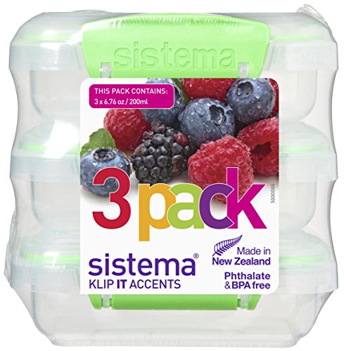 Sistema KLIP IT Accents Collection Food Storage Containers, 6.7 oz./0.2 L, Color Received May Vary, 3 Count - size: 6.7oz, style: Set of 3