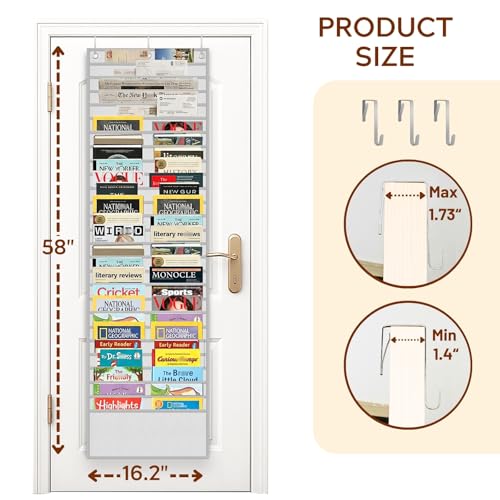 Over The Door File Organizer with 26 Large Pockets, Office Hanging Magazine Holder, 600D Oxford Fabric Tear-Resistant Door Organizer for Mail Paper Documents,Magazine Rack for Office Home School(Gray) - color: Gray