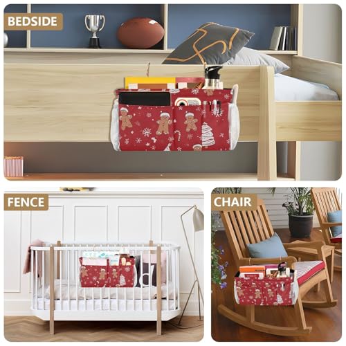 Bedside Caddy Hanging Bunk Bed Caddy Bed Organizer Hanging Pocket with 2 Hooks Bedside Storage Organizer Pocket Bag Holder Gingerbread Christmas Tree01 - color: Gingerbread Christmas Tree01