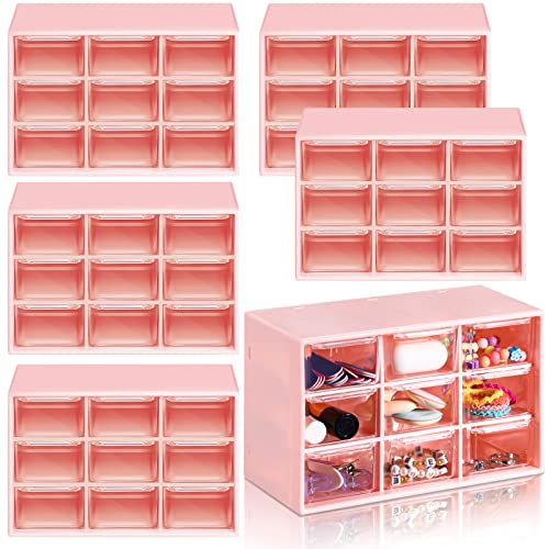 Amyhill 6 Pcs Mini Drawer Organizer Small Organizer with 9 Drawers Plastic Desktop Craft Storage Box for Office Home Room Jewelry Cosmetics Collection(Pink) - color: Pink