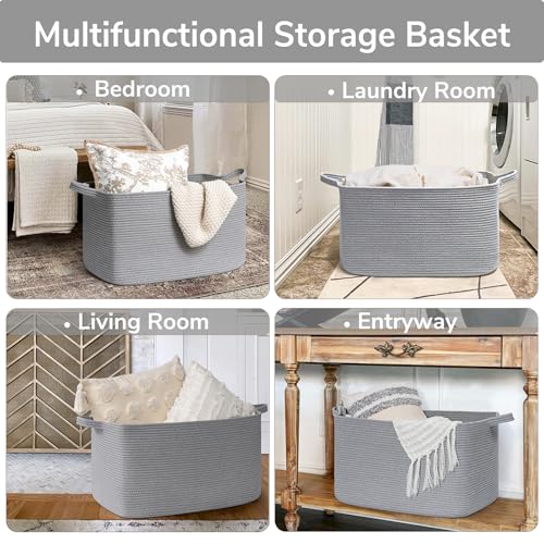 Goodpick Large Toy Basket for Blankets, Baby Laundry Basket, Storage Baskets for Organizing, Laundry Hamper for Dirty Clothes, Towel, Woven Rope Storage Baskets, 21.6" x 14.9" x 11.8", Gray - color: Grey, size: Large(21.6"L x 14.9"W x 11.8"H)