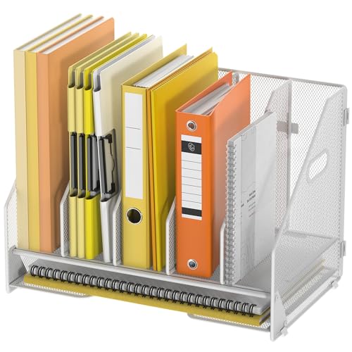 Docnest Desk File Holder Sorter, 5 Vertical Compartments Rack with Letter Tray, Mesh Magazine File Holder with Handle,Workspace Organizers,Desk Organizers for Paper, Mail, Documents-White - color: White-5 Compartments