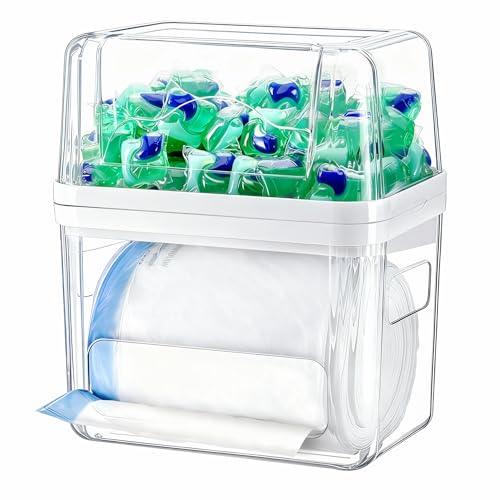 iCASA Trash Bag Dispenser Dishwasher Pod Organizer, 3 in 1 Grocery Garbage Bags Holder Storage Box Clear Laundry Room Pods Dishwasher Tab Cleaner Tablets Container Pantry Kitchen Under Sink Organizers - size: 3in1-Dispenser
