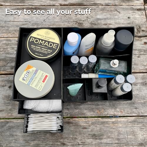 Uncluttered Designs Large Black Vanity Organizer - Countertop Mens Organizer With Drawers for Cologne, Deodorant, Beard, Shaving Lotion, Perfume & Skincare - Perfect for Bathroom & Bedroom Storage - color: Black