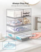 Vtopmart Stackable Storage Drawers Set of 6, Clear Plastic Organizer Bins for Bathroom Supplies, Ideal for Cabinet,Shelf, Pantry, Laundry Room Organization - style: 4 Small+2 Wide