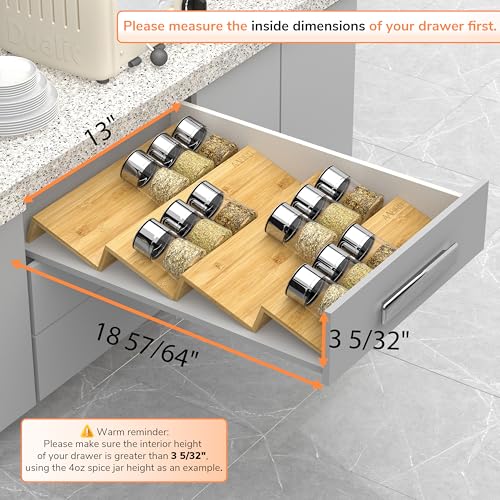 AMBIRD Bamboo Spice Drawer Organizer with Non-slip Mat, 4 Tier Jar Spice Rack Tray 13'',Seasoning Organizer for Kitchen,Cabinet,Drawers,Countertop - size: 4 Pcs x 13'' W, style: Natural