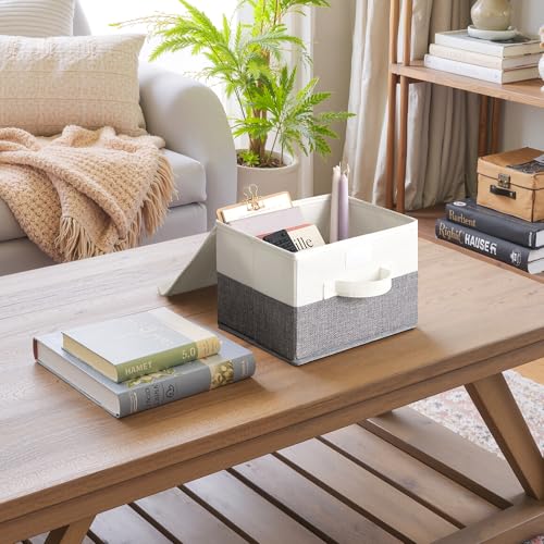 GRANNY SAYS Small Storage Bins with Lids, Small Storage Boxes, Shelf Baskets for Shelf, Collapsible Storage Bins for Living Room, Bedroom, 10x8x7 Inch, White/Gray, 2-Pack - color: White/Gray, size: Small-2 Pack
