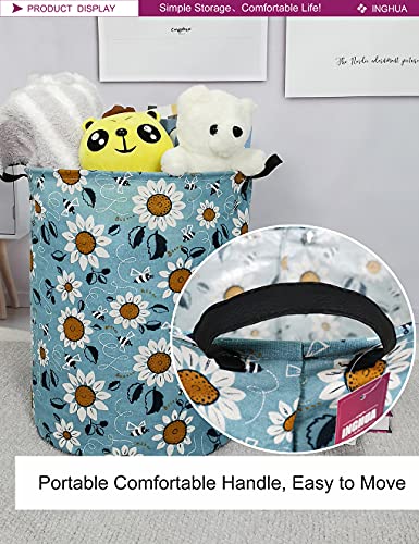 Laundry Hamper Large Canvas Fabric Lightweight Storage Basket/Toy Organizer/Dirty Clothes Collapsible Waterproof for College Dorms, Boys and Girls Bedroom,Bathroom (Sunflower) - color: Sunflower