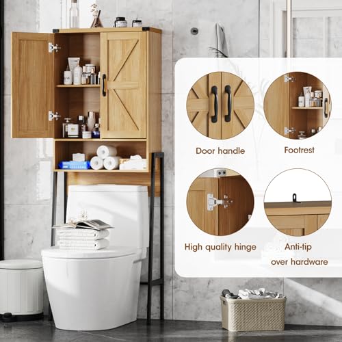 Over The Toilet Storage Cabinet with 2-Door Design Bathroom Organizers and Storage with Anti-Tip Device Over Toilet Organizer with Shelves for Bathroom,Restroom,Laundry Natural - color: Natural