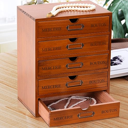 Wesiti 5 Drawer Vintage Wooden Desk Organizer, Apothecary Cabinet Storage Drawers, Rustic Shelf Drawer, Home Office Organizers and Accessories, Embroidery Floss, Craft, Art, Jewelry Storage, Stackable - color: Brown, size: 5 Drawers