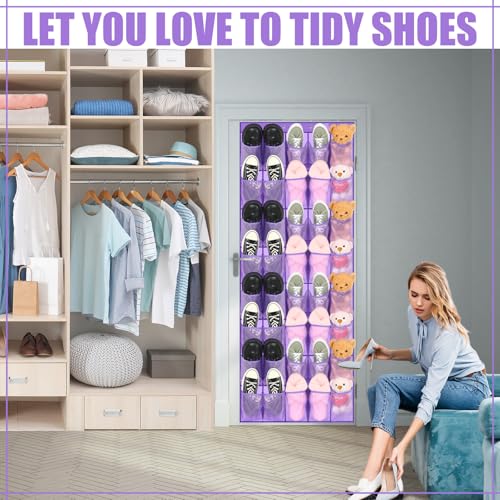 Windyun 40 Large over the Door Hanging Shoe Organizer Purple Mesh Pockets Shoe Rack for Closet Behind Door Hanger Storage Holder Nonslip for Cruise Essentials, Dorm Room Storage, Utility Room - color: Purple