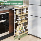IBUYKE 7.8" Slim Rolling Cart,4 Tier Metal Kitchen Laundry Storage Cart,Industrial Narrow Utility cart,Trolley with Handle and Wooden Tabletop,for Kitchen, Living Room,Bathroom,Natural UTMJ065R - style: Natrue