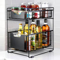 2 Tier Under Sink Organizer,Slide Out Kitchen Cabinet Organizer,Pull Out Pantry Storage with 2 baskets, Office Supplies,Kitchen,Bathroom Organizer with Sliding Drawer,Large Capacity,Multi-Use