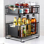 2 Tier Under Sink Organizer,Slide Out Kitchen Cabinet Organizer,Pull Out Pantry Storage with 2 baskets, Office Supplies,Kitchen,Bathroom Organizer with Sliding Drawer,Large Capacity,Multi-Use