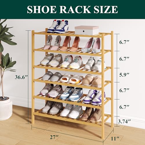 Smiry Bamboo Shoe Rack for Closet, 6 Tier Wooden Stackable Shoe Organizer, Free Standing Shoes Storage Shelf for Entryway, Front Door Entrance, Natural - color: Natural, size: 6 Tier - Medium