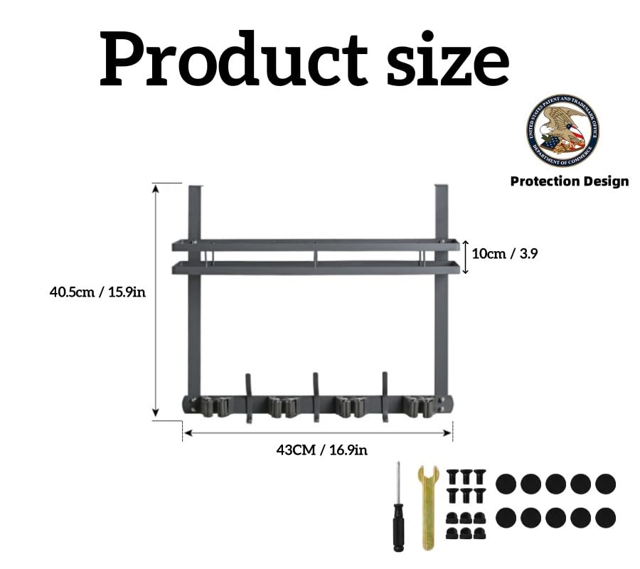 Broom Holder Over The Door Over Door Broom and Mop Rack Over The Door Hooks Organizer With4 Slots & 3 Hooks 1 Storage Basket For Laundry Room, Garage, Closet, Kitchen Decor (grey) - color: grey