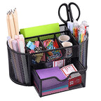 EOOUT Desk Organizer, Pencil Holder for Desk, Mesh Office Desk Accessories with 8 Compartments and 1 Drawer Stationery Holder School Supplies - color: Black
