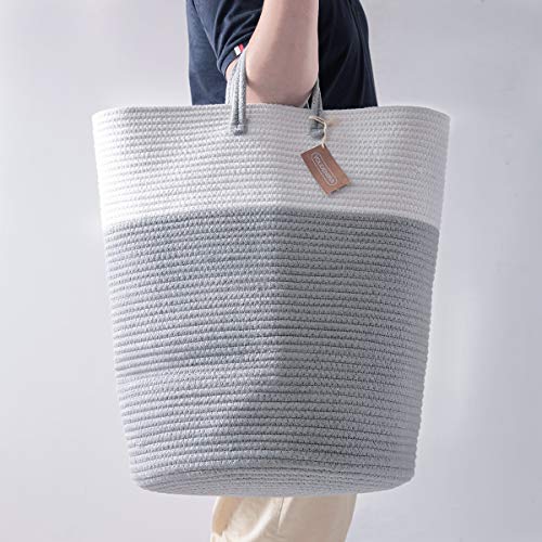 Cotton Rope Laundry Hamper by YOUDENOVA, 58L - Woven Collapsible Laundry Basket - Clothes Storage Basket for Blankets, Laundry Room Organizing, Bedroom Storage, Clothes Hamper – Grey - color: Grey, size: 58L