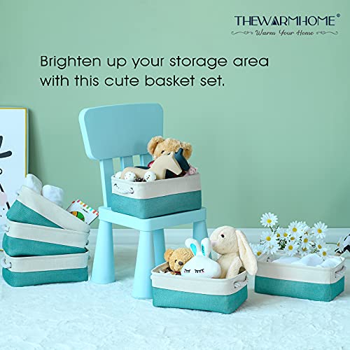 TheWarmHome Storage Bins for Shelves - Small 6 Pack 11.8x7.8x5.2 inch Sturdy Storage Basket W/Handles, Decorative Foldable Storage Baskets for Organizing Closet Nursery Toy(White & Green) - color: White And Green, size: 6PCS/Small -11.8Lx7.9Wx5.2H