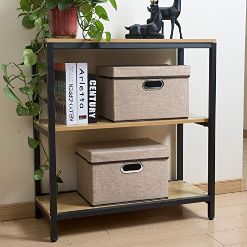 PRANDOM Collapsible Storage Containers with Lids [5-Pack] Jute Fabric Foldable Storage Bins Boxes Organizer Baskets Cube with Cover for Home Bedroom Closet Office Nursery (14.9x9.8x9.8) - color: Khaki, size: M(5-Pack)