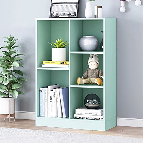 IOTXY Open Shelf Low Bookcase - Wooden 3-Tier Floor Standing Display Cabinet Organizer with Base, 5 Cubes Short Horizontal Bookshelf in Tiffany-Green - color: Tiffany Green, size: 50CM Base