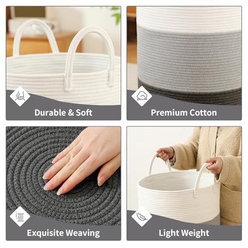 Laundry Basket Hamper Tall Rope Storage Woven for Blanket toys Dirty Clothes in Living Room Bathroom Bedroom (Gradient Grey, 60L/15.8Gal) - color: Gradient Grey, size: 60L/15.8Gal