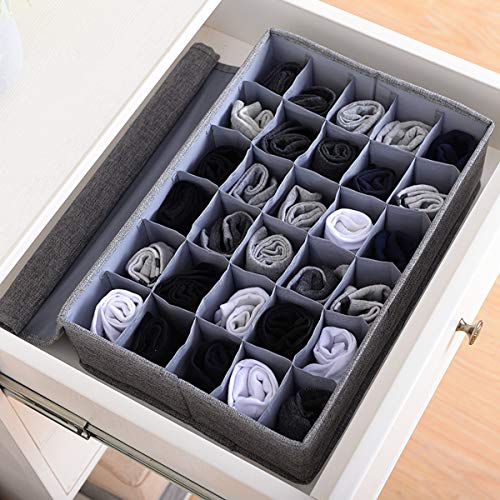 AARAINBOW Underwear Socks Ties Storage Organizer with Lids Foldable Closet Drawer Organizer 30 Cells, Fabric Wardrobe Divider Storage Box for Scarves and Lingerie (30 Cell, Gray) - color: Gray, size: 30 Cells