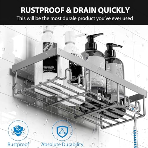 Moforoco Adhesive Shower Caddy Organizer Shelves Rack - 5 Pack Corner Bathroom Storage Organization, Home & Kitchen Decor Inside RV Accessories, Hanging First Apartment Household Camper Essentials - color: Grey