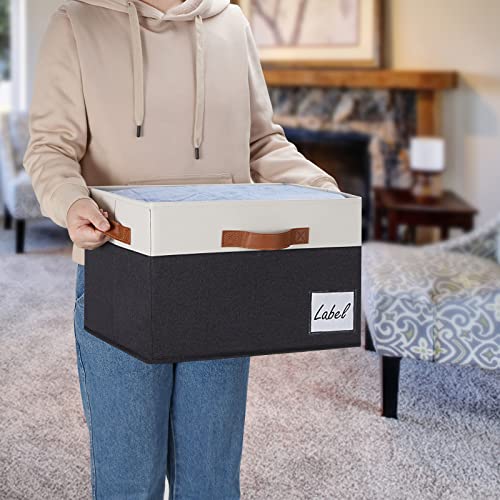 Extra Large Storage Bins with Lids, Foldable Fabric Storage Baskets with Lids, Sturdy Storage Boxes with Labels and 3 PU Handles for Closet Home Bedroom Office (32L, 3 Packs, Black&White) - color: Black with White, size: Extra Large-3pcs
