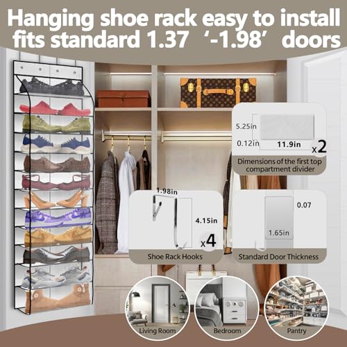 PAULONE 12 Pocket Over the Door Shoe Organizer,Reusable Breathable Large Mesh Bag Men's & Women's Sneaker Organizer,Shoe Organizer for Kids,Hanging Shoe Storage Hanging Bag (White) - color: 12th Floor White