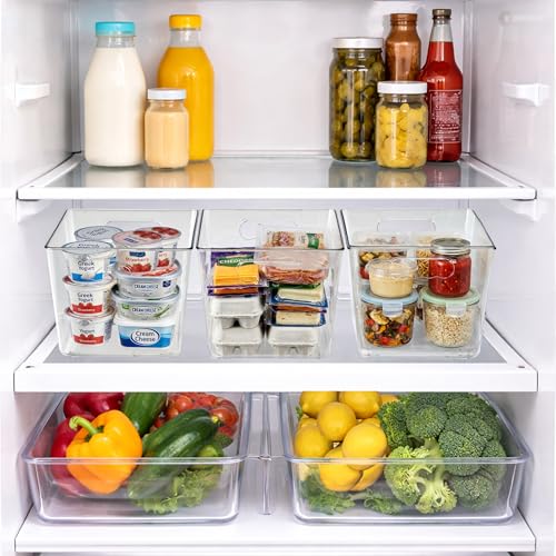 Sorbus Clear Storage Bins, 8 Pack Large Organization Bins with Handles – Clear Storage Containers for Storage, Pantry, Fridge, Cabinet, Closet & Kitchen Organization – BPA-Free Plastic - color: 8 Pack, size: Large, style: Without Lid