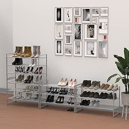Simple Houseware 3-Tier Stackable Metal Panel Shoes Rack, Silver - color: Silver, style: Metal Panel