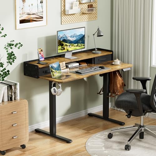 Homall Electric Standing Desk with 2 Drawers, Adjustable Height Computer Desk with Monitor Shelf Sit Stand Table with Splice Board Quick Install for Home Office (Rustic Brown, 48 Inch) - color: Rustic Brown, size: 48 Inch