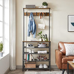 VASAGLE Hall Tree with Shoe Bench, Coat Rack Shoe Bench, 5-Tier Shoe Rack Different Heights, 5 Dual Hooks, Top Shelf, Entryway Organizer, Hallway Bedroom Dorm, Rustic Brown and Black UHSR408B01 - size: 31.5”W