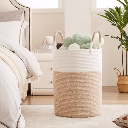 80L Extra Large Laundry Hamper Basket Tall Woven Rope Clothes Hamper Blanket Basket for Living Room Bathroom Bedroom Brown 16"L x 16"W x 22"H - color: Brown1, size: Extra Large (80L)