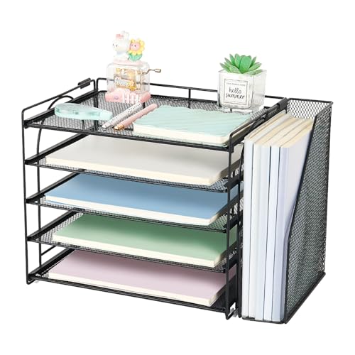 AUPSEN Desk Organizers and Accessories, 5-Tier Desktop Paper File Organizer with Removable File Holder, Desk Accessories & Workspace Organization for Home Office Supplies (Black) - color: Black