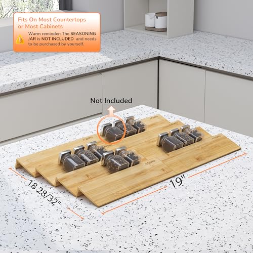 AMBIRD Bamboo Spice Drawer Organizer with Non-slip Mat,4 Tier - 2 Set Jar Spice Rack Tray From 9.5''to 19'', Seasoning Organizer for Kitchen,Cabinet,Drawers,Countertop - size: 8 Pcs x 9.5'' W, style: Natural