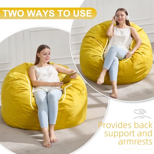 Hobestluk 3FT Bean Bag Chair Giant Bean Bag Chairs for Adults Large Bean Chairs with Removable Cover, Beanbag Chair with Filler, Adult Bean Bag Chairs for Living Room, Bedroom - color: Mustard, size: 3FT - 36" x 36" x 22"