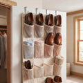 Batiyeer Over the Door Shoe Organizer Cotton Material 24 Large Breathable Mesh Pockets with 4 Pcs Hooks Closet Rack Hanger Holds up to 40 Lbs Space Saving Hanging Storage Holder