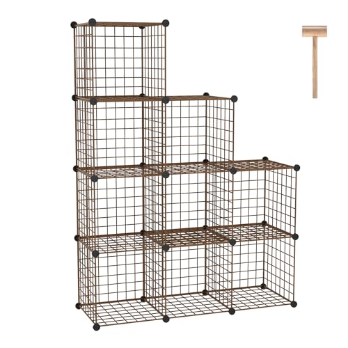 C&AHOME Wire Cube Storage, 9 - Cube Organizer Metal C Grids, Modular Shelves Units, Closet Organizer, Ideal for Home, Office, Living Room, 36.6”L x 12.4”W x 48.4”H, Brown UWCS3009R - color: Brown, size: 9 Cube