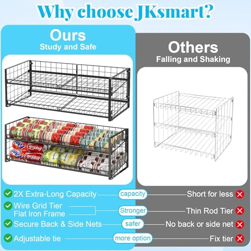 2-Tier Stackable Can Organizer for Pantry, Adjustable Extra-Long Can Rack for Pantry Shelf Organizer and Storage, Sturdy Standing Can Holder for Canned Soup Food Goods Storage up to 64 Cans, Black - style: Length（29.72''）-1 Pack