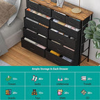 VASICAR Large Dresser for Bedroom with 12 Deep Drawers, Tall Fabric Drawer Dresser, Chest of Drawers for Closet, Nursery, Living Room, Laundry, Entryway, Hallway (Black) - color: Black